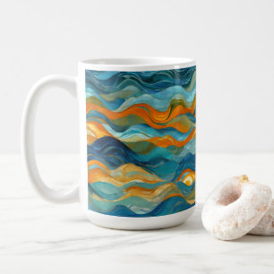"Bolonia" Blue Green Orange Waves Coffee Mug