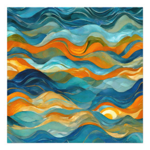 "Bolonia" Blue Green Orange Waves Photo Print