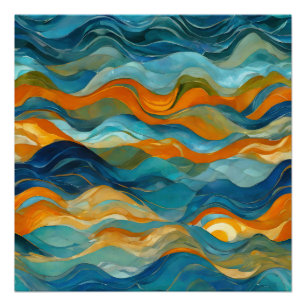 "Bolonia" Blue Green Orange Waves Poster