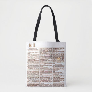Bolsa con Monogram and Old Spanish Newspaper Page  Tote Bag