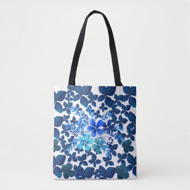 BOLSO DE TELA AZUL CON FLORES TOTE BAG (Front)