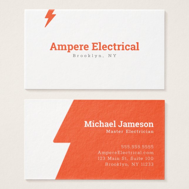 Bolt Red and White Electrician's Business Card (Front & Back)