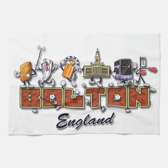 Bolton cartoon characters tea towel (Horizontal)