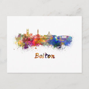 Bolton skyline in watercolor postcard
