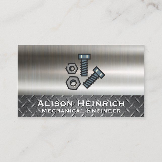 Bolts and Nuts | Metallic Background | Steel Plate Business Card (Front)