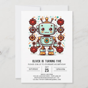 Bolts Boy Builder Robot Birthday Invitation