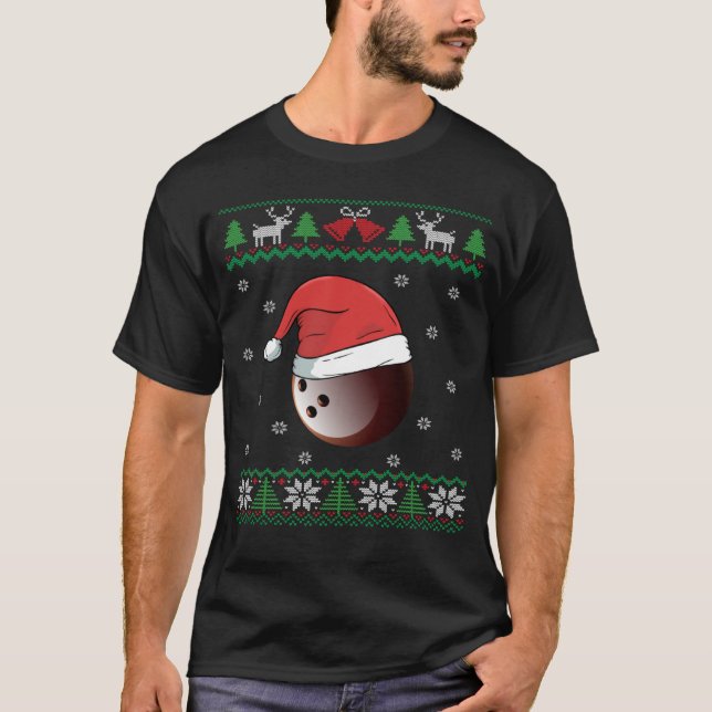 Bolwing Ball Santa Hat Bowler Bowling Team Ugly Ch T-Shirt (Front)