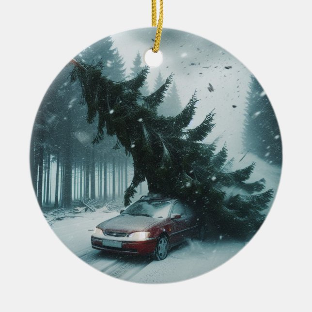 Bomb Cyclone Red Car Ceramic Tree Decoration (Front)