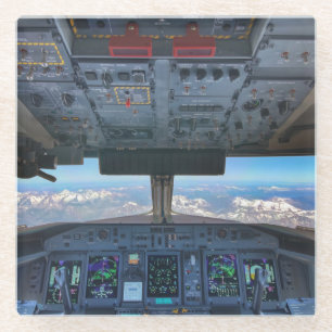 Bombardier Q400 Cockpit over the Alps Mouse Pad Glass Coaster