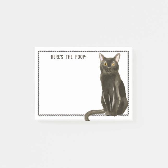 Bombay Black Cat | Editable Text | Here's the Poop Post-it Notes (Front)