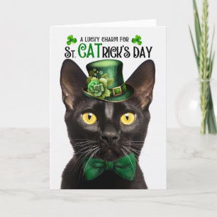 Bombay Black Cat St. CATrick's Day Lucky Charm Holiday Card