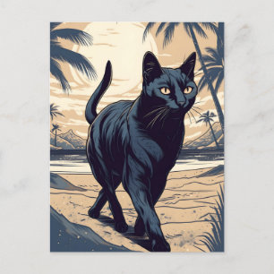 Bombay-Cat at a tropical beach during sunset Postcard