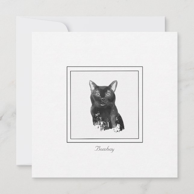Bombay Cat Elegant Chalk Drawing Flat Note Card (Front)