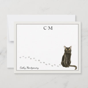 Bombay Cat Grey Border Monogram and Name Card