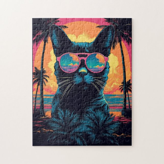 Bombay Cat with sunglasses at the beach Jigsaw Puzzle (Vertical)