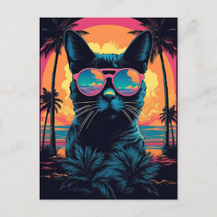 Bombay Cat with sunglasses at the beach Postcard