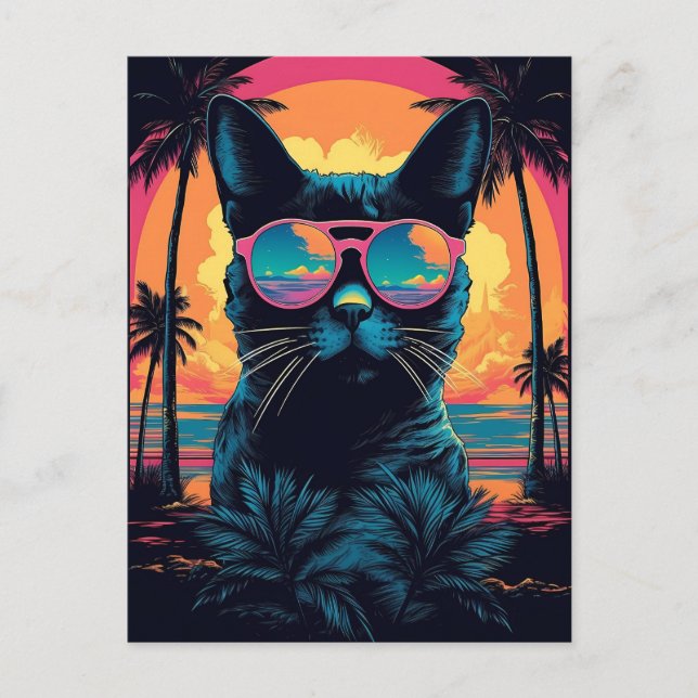 Bombay Cat with sunglasses at the beach Postcard (Front)