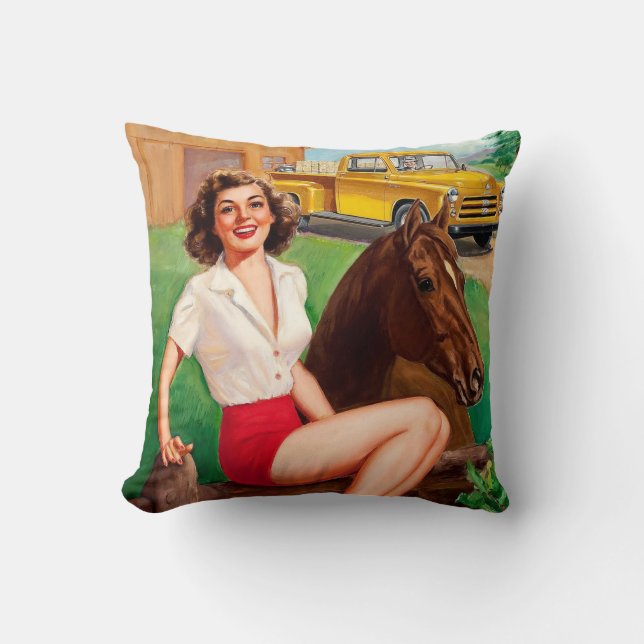 BOMBSHELL BAD GIRLS Retro Farm Girl & Horse Cushion (Front)