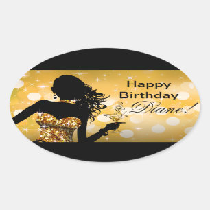 Bombshell Bling Glitter Party Dress oval   gold Sticker