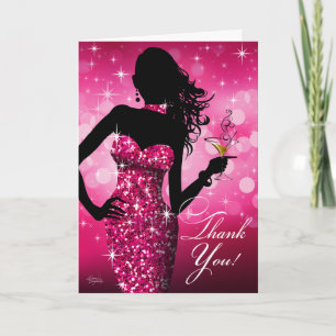 Bombshell Bling Glitter Thank You   fuchsia Card
