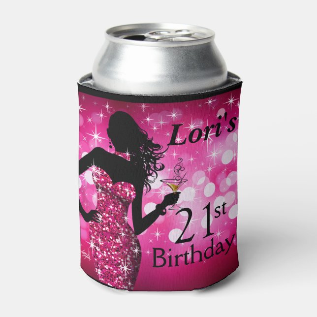 Bombshell Glitter Bling Sparkle Birthday | fuchsia Can Cooler (Can Front)
