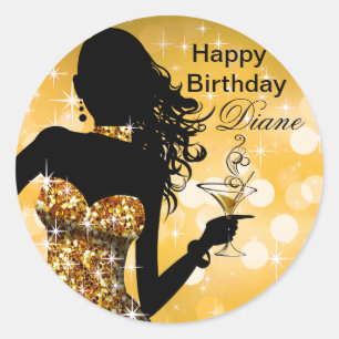 Bombshell Glitter Party Dress round   gold Classic Round Sticker