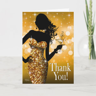 Bombshell Glitter Thank You   gold Card