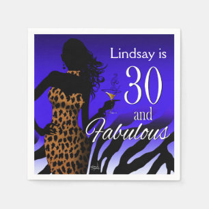 Bombshell Leopard 30th Birthday   blue Napkin