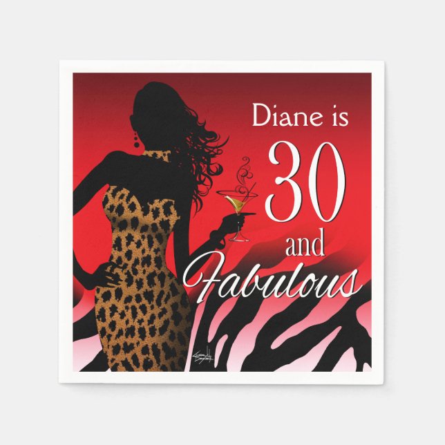 Bombshell Leopard 30th Birthday | red Napkin (Front)