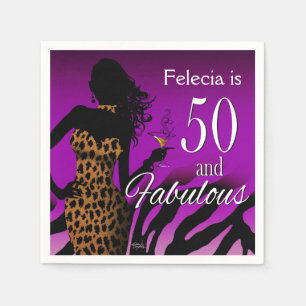 Bombshell Leopard 50th Birthday purple Napkin