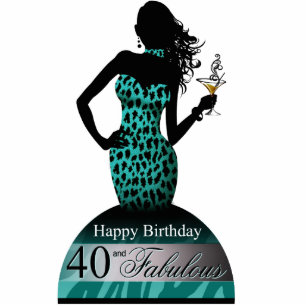 Bombshell Leopard Birthday Cake Topper aqua Standing Photo Sculpture