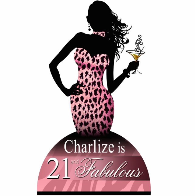 Bombshell Leopard Birthday Cake Topper pink Standing Photo Sculpture (Front)