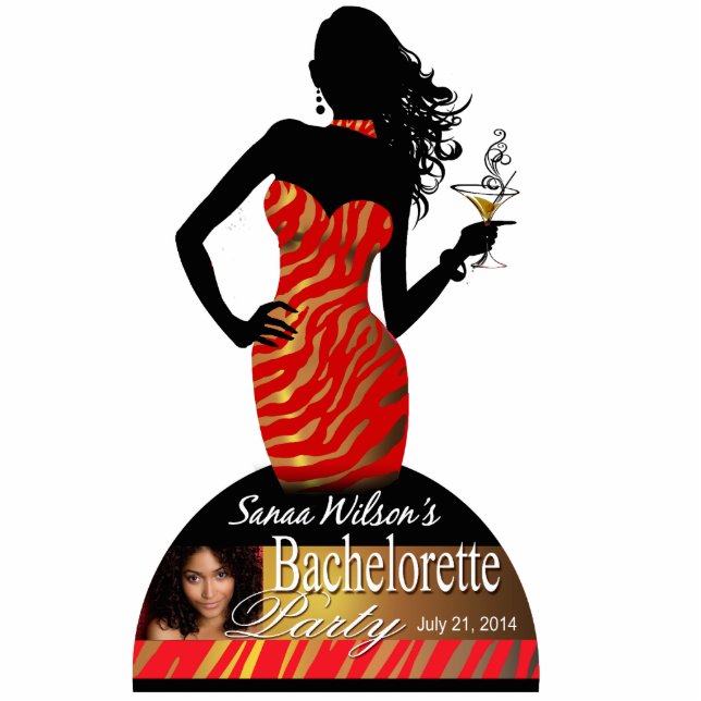 Bombshell Red Gold Zebra Bachelorette Centerpiece Standing Photo Sculpture (Front)