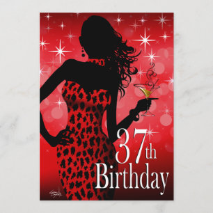Bombshell Sparkle Red Leopard 37th Birthday Invitation