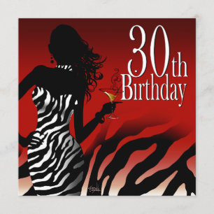 Bombshell Zebra 30th Birthday Party Red Invitation
