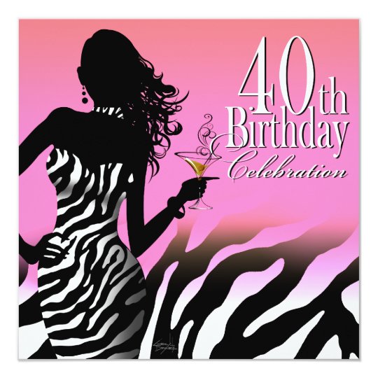 Bombshell Zebra 40th Birthday Party Dress Pink Card