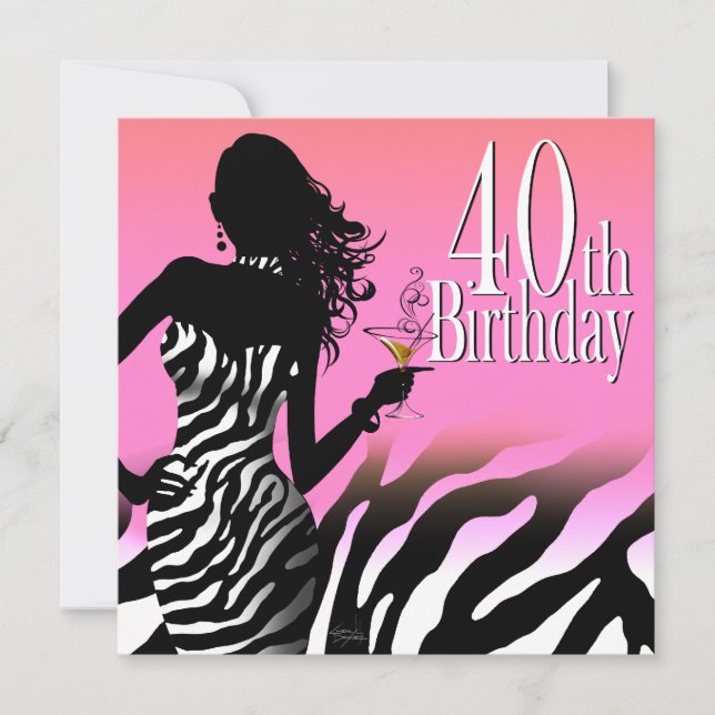 Bombshell Zebra 40th Birthday Party Dress Pink Invitation (Front)