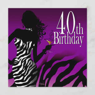 Bombshell Zebra 40th Birthday Party Purple Invitation