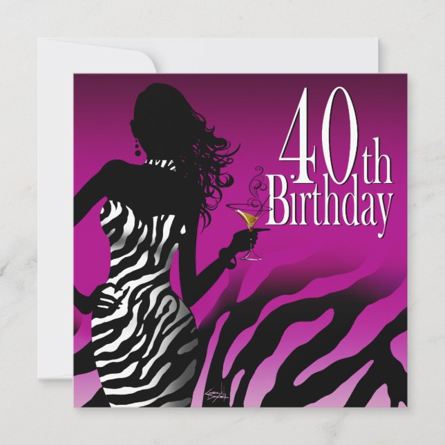 Bombshell Zebra 40th Birthday Party Purple Invitation (Front)