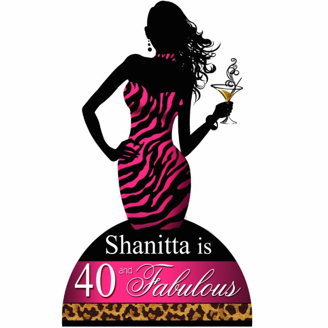 Bombshell Zebra 40th Birthday Topper fuschia Standing Photo Sculpture (Front)