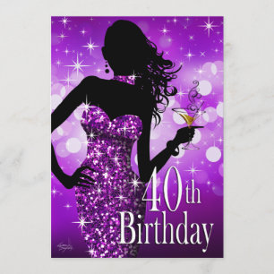 Bombshell Zebra 40th Surprise Party   purple Invitation