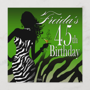 Bombshell Zebra 45th Birthday   green Invitation