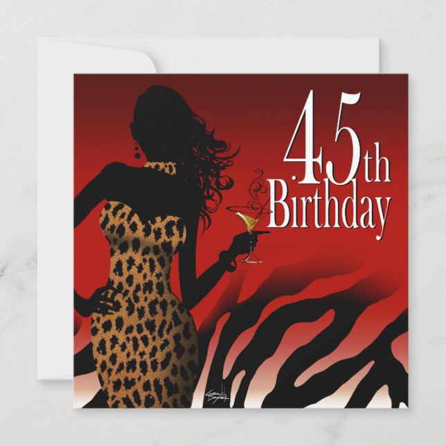 Bombshell Zebra 45th Surprise Birthday Party Red Invitation (Front)