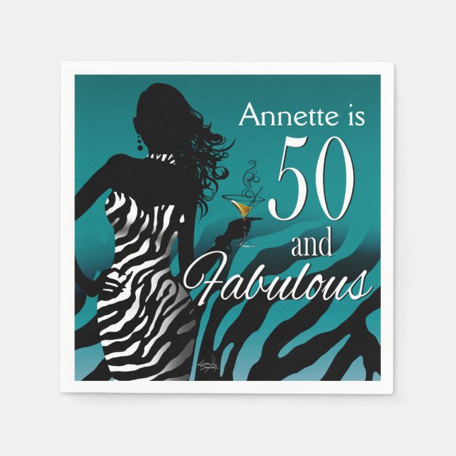 Bombshell Zebra 50th Birthday | teal Napkin (Front)