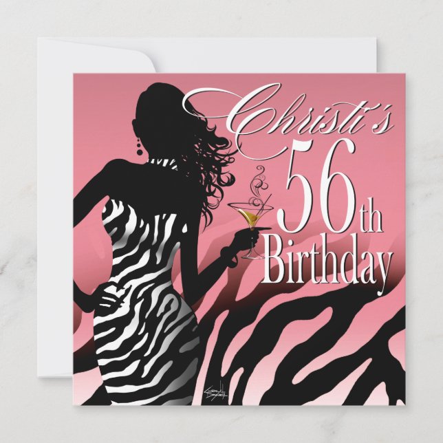 Bombshell Zebra 56th Surprise Birthday Party Pink Invitation (Front)