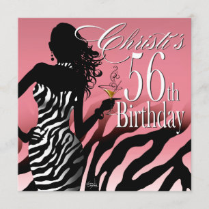 Bombshell Zebra 56th Surprise Birthday Party Pink Invitation