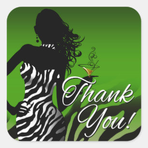 Bombshell Zebra Party Thank You   Green 3 inch Square Sticker