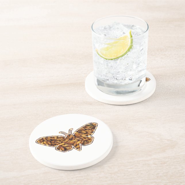 Bombyx Mori Silk Moth Life Cycle Silhouette Coaster (Side)