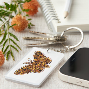 Bombyx Mori Silk Moth Life Cycle Silhouette Key Ring