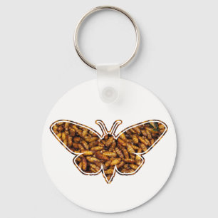 Bombyx Mori Silk Moth Life Cycle Silhouette Key Ring